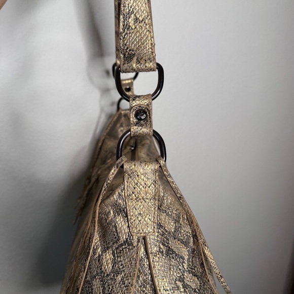 Hobo Lennox Shoulder Bag Snakeskin Print Leather Fringe Metallic Zipper - Picture 8 of 15